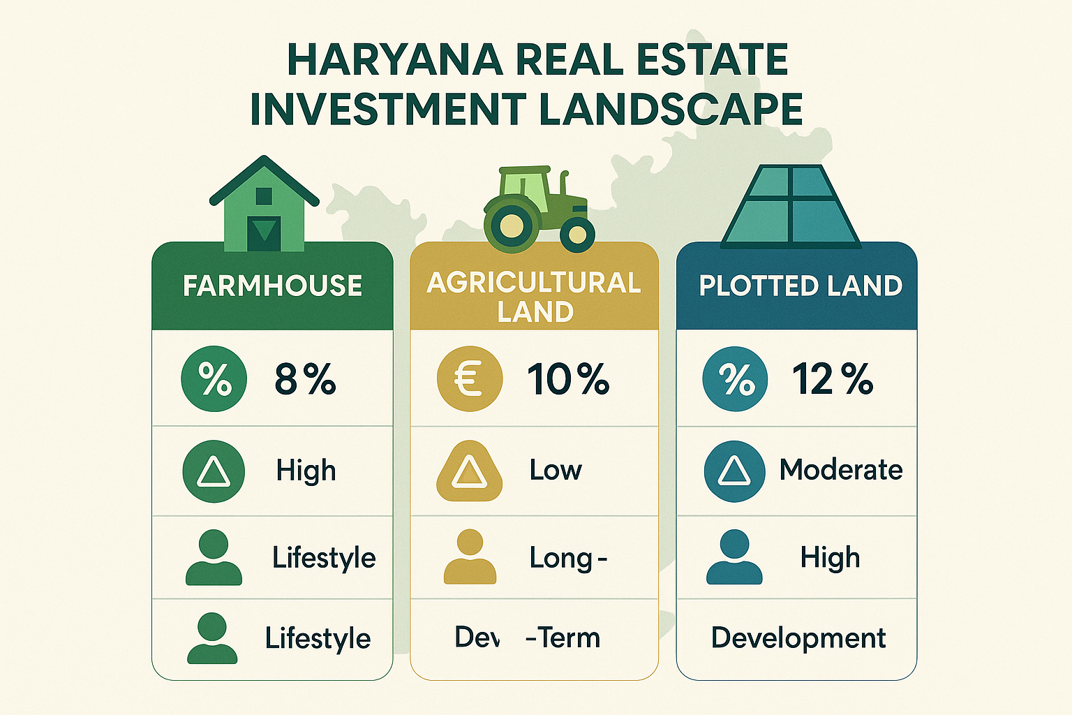 फार्महाउस vs कृषि भूमि vs प्लॉटेड लैंड: हरियाणा में 2025 में कौन सा निवेश देगा अधिकतम ROI?